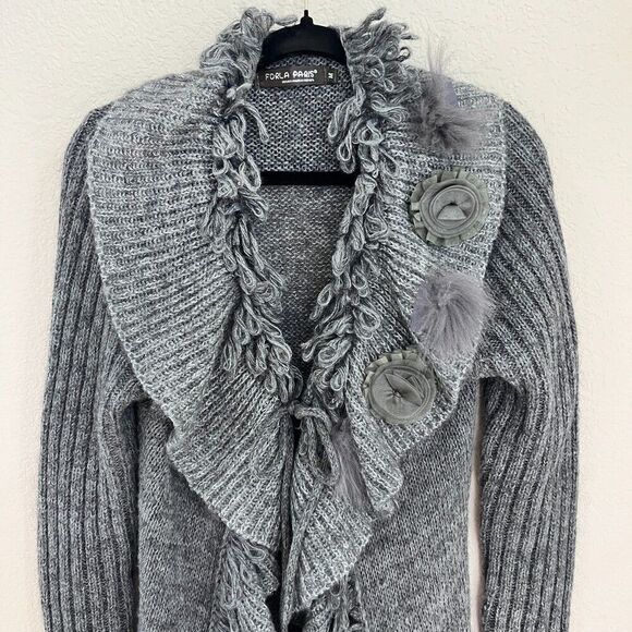 Flora Paris Long Cardigan Wool Mohair Blend Winter Sweater Sz M - Picture 7 of 12